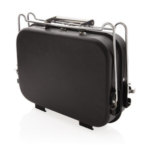 Hordozható deluxe grillsütő bőrönd formájú tartóban